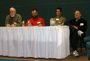 ConSpec guests (left to right) Dave Duncan, Michael Swanwick, Sean Stewart and John Clute.